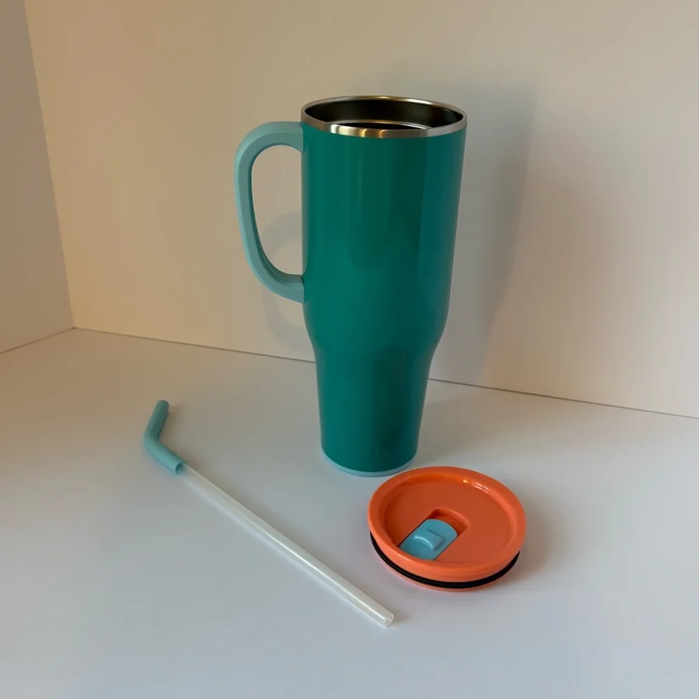 Swig Life Mega Mug with Handle Insulated Tumbler Lid Straw 40 oz Teal Coral EUC - Picture 5 of 16